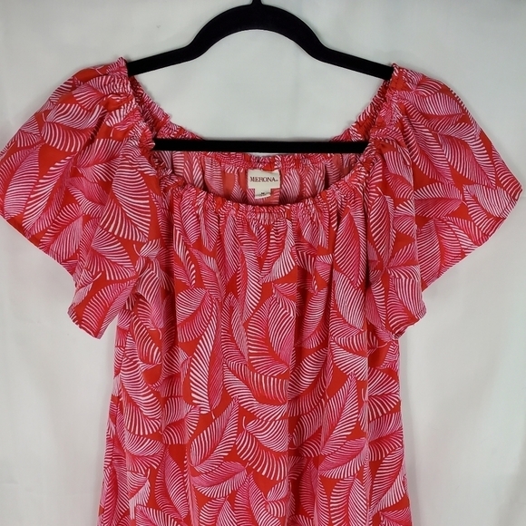 Merona red and pink leaves off shoulder dress - Picture 2 of 7